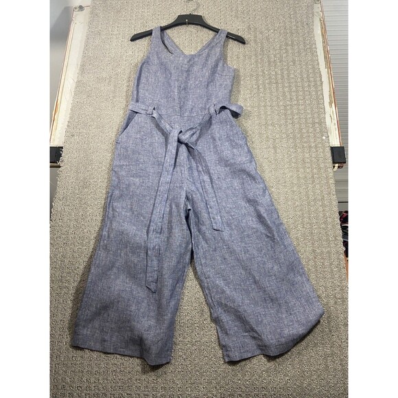 Rachel Zoe Linen Jumper Womens 8 blue Scoop Neck Baggy Leg Cropped Lagenlook - Picture 7 of 14